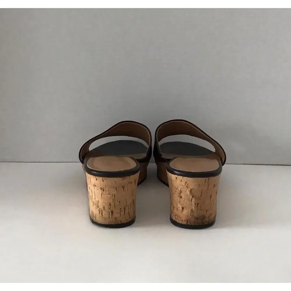 Nine West Black Leather Cork Wedge Slide on Sandal Woman’s Size 9.5 - Picture 7 of 9